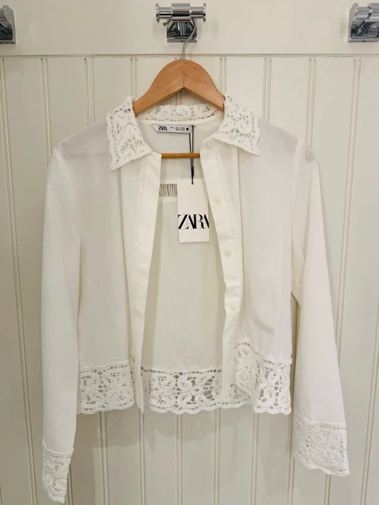 Zara white lace-trim blouse, new with tag - Picture 12 of 12